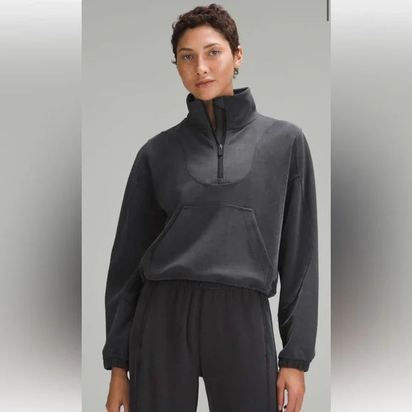 Lululemon Brushed Softstreme Ribbed Half Zip-Black-Size 10 - Picture 1 of 4